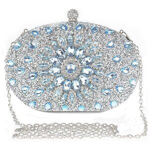 Stunning Crystal Embellished Evening Clutch - Blue & Silver. NEW